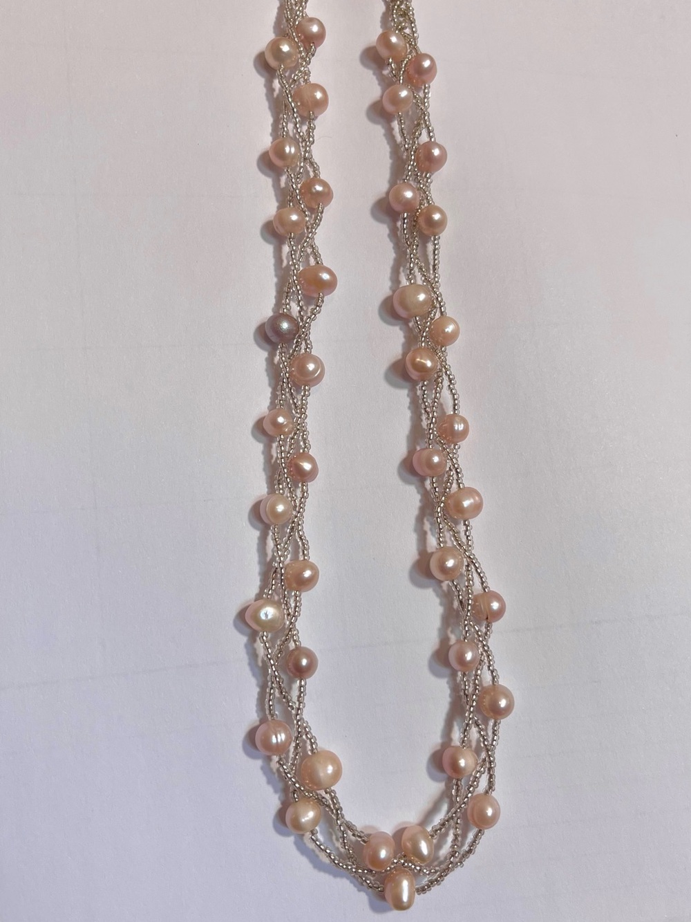 Multi-Strand Pink Freshwater Pearl Necklace with Silver beaded Chains